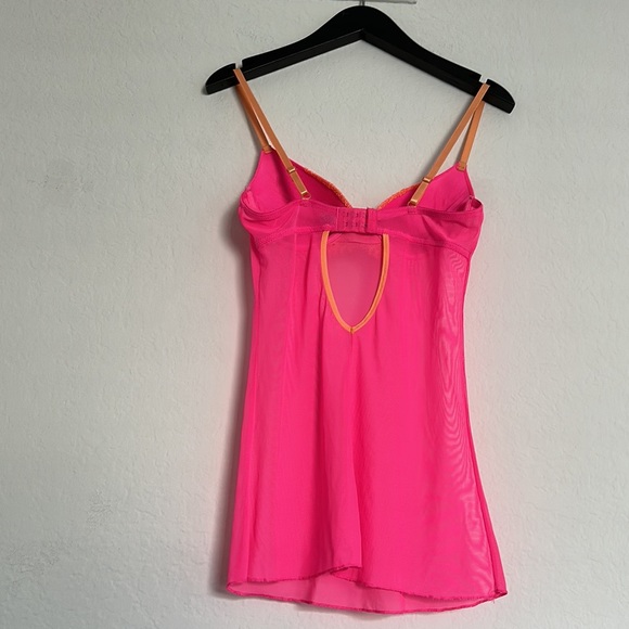 Pink & Orange Trimmed Mesh Teddy Babydoll - Picture 4 of 5
